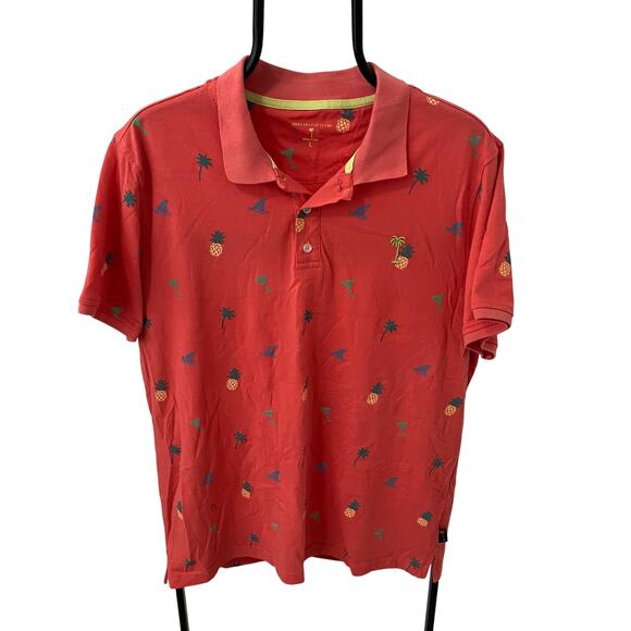 Margaritaville Other - Margaritaville Men’s LG Salmon Polo Shirt Tropical Pineapple Palm Tree Martini